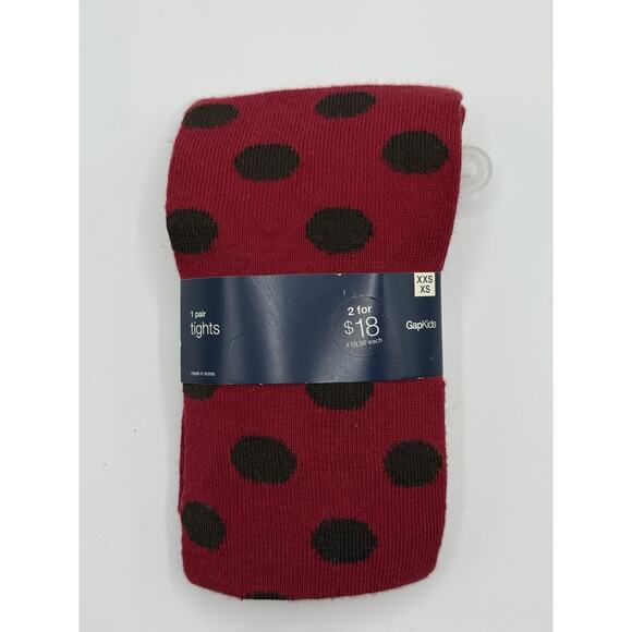 Gap Kids Red Brown Polka Dot Tights XXS XS Girls Footed Hosiery Classic Retro - Picture 1 of 2